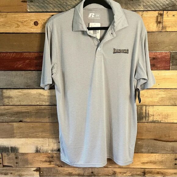 Russell Raiders Light Gray And White Stripe‎ Polo Size Medium - Picture 1 of 10